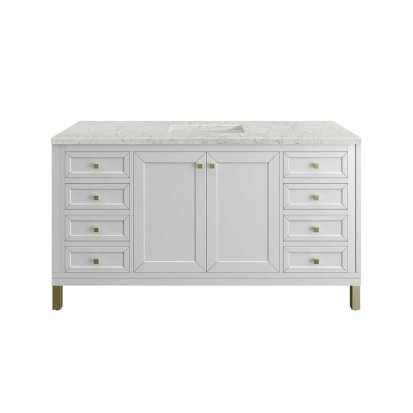 James Martin Vanities Chicago 60in Single Vanity, Glossy White w/ 3 CM Eternal Jasmine Pearl Top 305-V60S-GW-3EJP